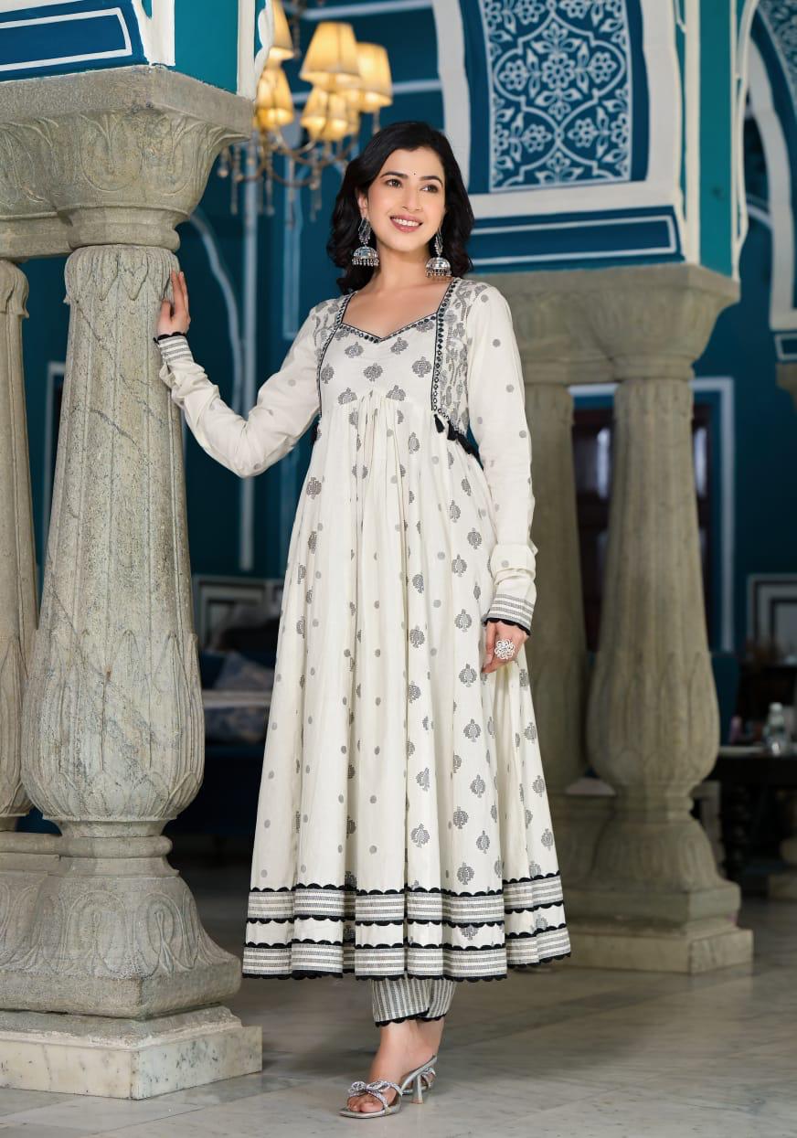 Designer Printed Cotton Alia Cut Kurti With Bottom Dupatta Clothing Suppliers In India